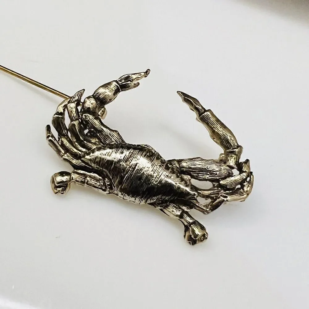 Vintage Jolle Crab Brooch Pinback Cancer June July Birthday Silver Tone 1497